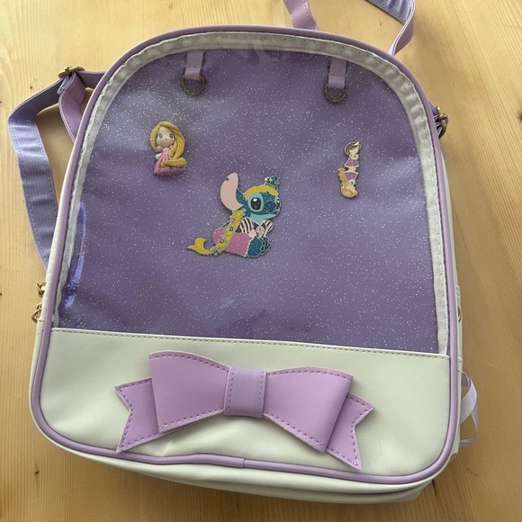Purple and White (pins included) Backpack with Bow - Picture 1 of 3